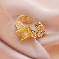Cross-border New Products Open Gold-plated Chain Asymmetric Square Diamond Ring Women sku image 1
