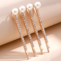 2022 New Literary Retro Crystal Pearl Women&#39;s One-word Clip 4-piece Set main image 2