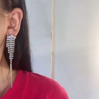 Silver Needle French Rhinestone Earrings Female Claw Chain Crystal Tassel Long Personality Stud Earrings main image 2
