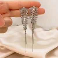 Silver Needle French Rhinestone Earrings Female Claw Chain Crystal Tassel Long Personality Stud Earrings main image 5