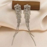 Silver Needle French Rhinestone Earrings Female Claw Chain Crystal Tassel Long Personality Stud Earrings main image 6
