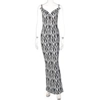 V-neck Backless Suspender Slim Zebra Printing Dress sku image 1