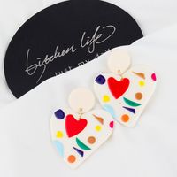 New Japanese And Korean Ins Style Personality Simple Temperament Heart-shaped Colorful Fashion Earrings Women&#39;s European And American Cross-border Earrings main image 3