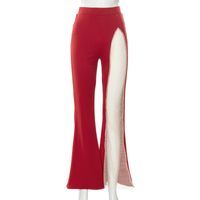 High Waist Stitching Solid Color Mesh Flared Pants main image 6