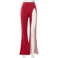 High Waist Stitching Solid Color Mesh Flared Pants sku image 2