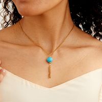 European And American New Fashion Temperament Wild Simple Atmosphere Clavicle Chain Accessories Blue-green Tiger Eye Stone Pendant Tassel Necklace main image 2
