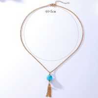 European And American New Fashion Temperament Wild Simple Atmosphere Clavicle Chain Accessories Blue-green Tiger Eye Stone Pendant Tassel Necklace main image 5