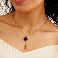 European And American New Fashion Temperament Wild Simple Atmosphere Clavicle Chain Accessories Purple Blue Tiger Eye Stone Pendant Tassel Necklace sku image 1