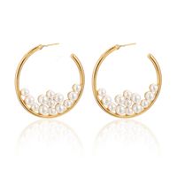 Cross-border Fashion Ol Jewelry Pearl Beaded Ring Earrings Rice Bead Alloy Geometric Earrings sku image 2