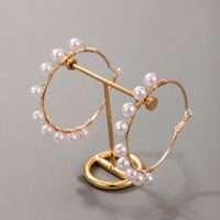 Cross-border Fashion Ol Jewelry Pearl Beaded Ring Earrings Rice Bead Alloy Geometric Earrings sku image 7