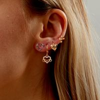 European And American Trend Fashion Fresh Personality Creative Copper Inlaid Zircon Exquisite And Small Four-piece Combination Set Love Earrings main image 1