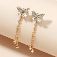 Simple Rhinestone Crystal Tassel Butterfly Earrings main image 3