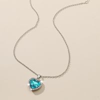 Fashion Rhinestone Crystal Blue Heart Pendant Necklace main image 3