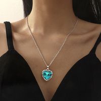 Fashion Rhinestone Crystal Blue Heart Pendant Necklace sku image 1
