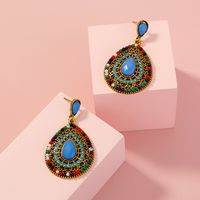 Retro Bohemian Style Beads Full Of Diamonds Water Drop Pendant Alloy Earrings main image 4