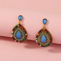 Retro Bohemian Style Beads Full Of Diamonds Water Drop Pendant Alloy Earrings main image 6