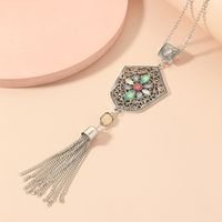 New Exaggerated Hollow Geometric Tassel Long Alloy Necklace main image 3