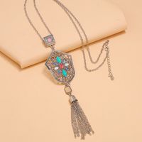 New Exaggerated Hollow Geometric Tassel Long Alloy Necklace main image 4