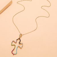 Simple Fashion Geometric Hollow Cross Color Pendent Alloy Necklace main image 3
