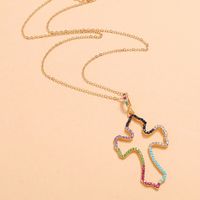 Simple Fashion Geometric Hollow Cross Color Pendent Alloy Necklace main image 4