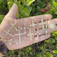 Wholesale Fashion Cross Copper Inlaid Zircon 18K Gold Plated main image 1