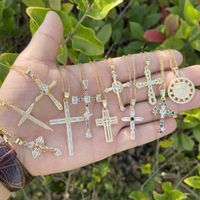 Wholesale Fashion Cross Copper Inlaid Zircon 18K Gold Plated main image 2