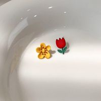 2022 New Cute Tulip Flower Drip Oil Stud Earrings main image 1