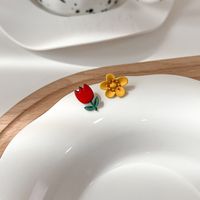 2022 New Cute Tulip Flower Drip Oil Stud Earrings main image 5