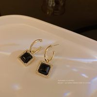 Fashion Simple Micro-inlaid Zircon  Geometric Square Copper Drop Earrings main image 1