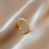 Fashion Simple Pearl Ring Micro-encrusted Zircon Copper Ring main image 5