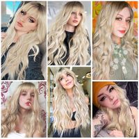 Wigs European And American Ladies Wigs Two-color Bangs Qi Bangs Long Curly Hair Big Wave Head Cover Chemical Fiber Wigs Wigs main image 12
