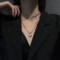 Fashion Double-layer Titanium Steel Heart Pendent Necklace Female main image 1