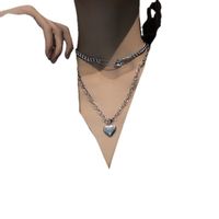 Fashion Double-layer Titanium Steel Heart Pendent Necklace Female main image 3