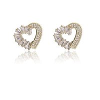Fashion Hollow Heart Full Diamond Stud Earrings sku image 1
