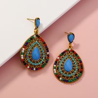Retro Bohemian Style Beads Full Of Diamonds Water Drop Pendant Alloy Earrings sku image 1