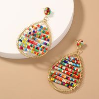 Bohemian Multi-color Beads Drop-shaped Pendant Exaggerated Alloy Earrings sku image 1