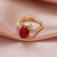 Temperament Ruby And Diamond Deer Head Adjustable Open Ring main image 2