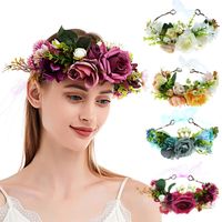 New Simulation Fabric Flower Garland Bridal Headwear Adjustable Hair Accessories main image 3