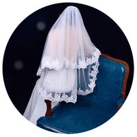 Fashion Retro Bridal Veil Wedding Double Lace Applique Veil main image 6