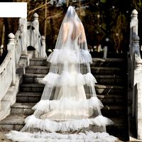 Fashion Retro Lace Veil Bride Cake Trailing Veil main image 2