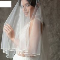 Fashion Simple Beaded Double Veil Bride Wedding Short Veil main image 1