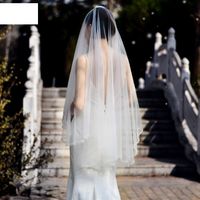 أزياء بسيطة مطرز حجاب مزدوج العروس طرحة زفاف قصير main image 3