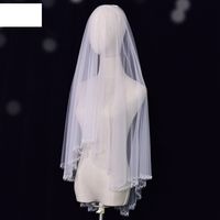 أزياء بسيطة مطرز حجاب مزدوج العروس طرحة زفاف قصير main image 5