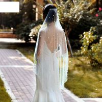 Fashion Simple Bride Veil Beaded Wedding Pearl Veil main image 5