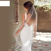 أزياء بسيطة عرائس مسح فستان الزفاف حجاب طويل main image 1