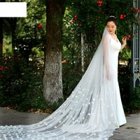 Fashion Simple Handmade Flower Trailing Bridal Wedding Veil main image 3