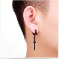 Fashion Men's Titanium Steel Cross Sword Carved Earrings main image 4