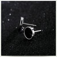 Fashion Stainless Steel Black Dumbbell Round Stud Earrings Single main image 1