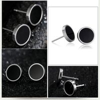 Fashion Stainless Steel Black Dumbbell Round Stud Earrings Single main image 5