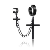 Fashion Black Silver Titanium Steel Chain Cross Geometric Earrings main image 1